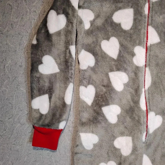 JelliFish Kids Gray Plush Turkey Hooded Onesie with White  Hearts in Size M 7-8 - Picture 4 of 12